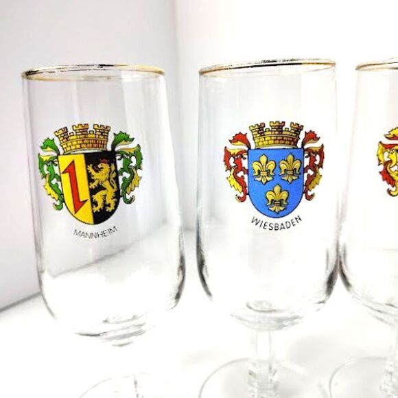 Set of 6 German Coat of Arms Wine Glasses Short Stem Port 6.5 Inch Vintage - Picture 5 of 9